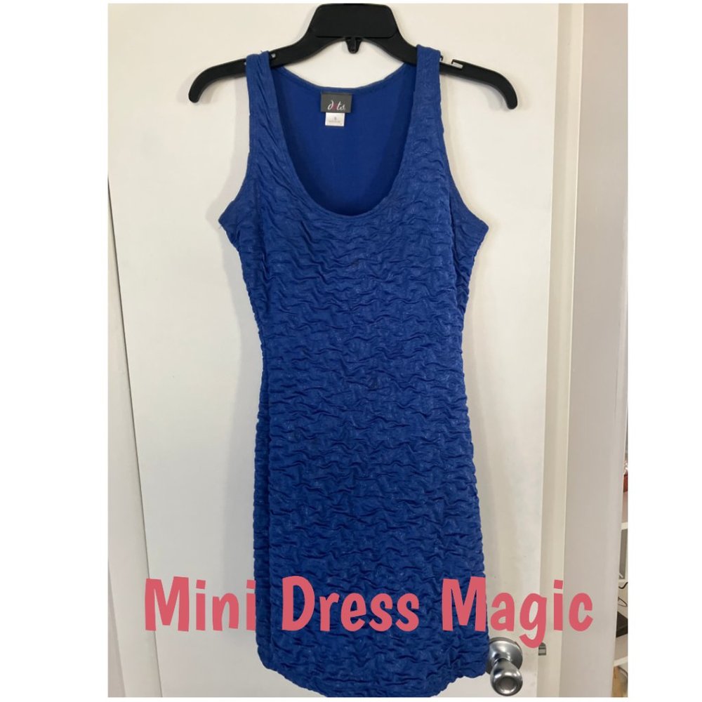 Blue with Silver Metallic Threads Mini Dress